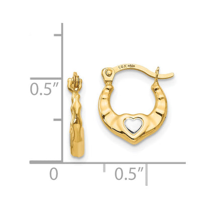14K Yellow & Rhodium Madi K W/Rhodium Heart Hollow Hoop Earrings