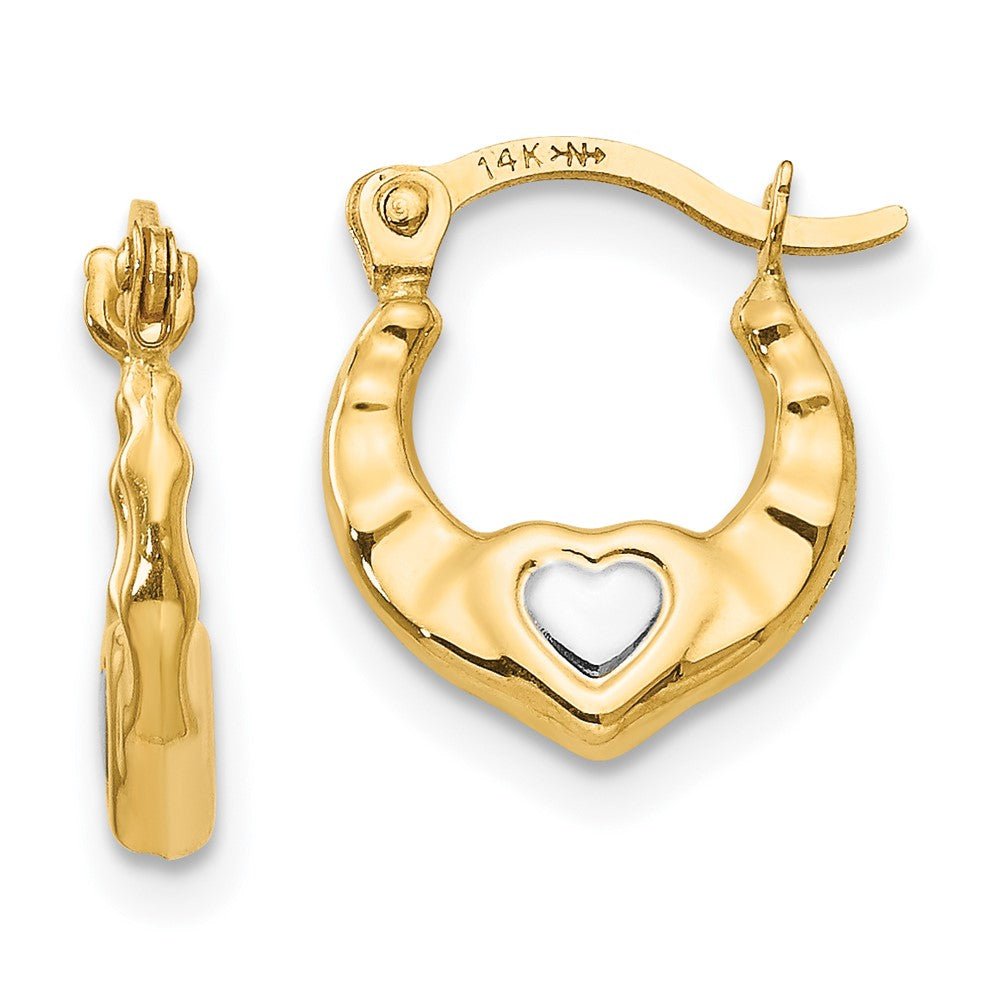14K Yellow & Rhodium Madi K W/Rhodium Heart Hollow Hoop Earrings