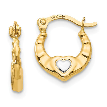 14K Yellow & Rhodium Madi K W/Rhodium Heart Hollow Hoop Earrings