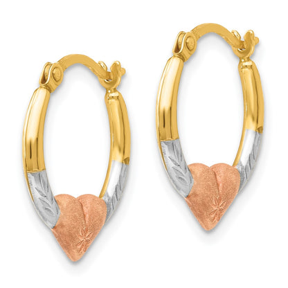 14K Yellow & Rhodium W/Rose And White Madi K Heart Hoop Earrings