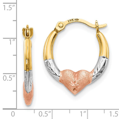 14K Yellow & Rhodium W/Rose And White Madi K Heart Hoop Earrings