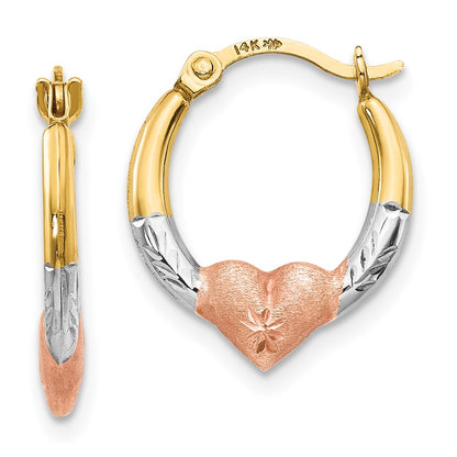 14K Yellow & Rhodium W/Rose And White Madi K Heart Hoop Earrings