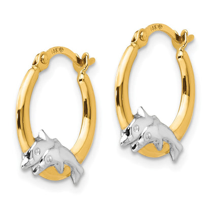14K Yellow & Rhodium Madi K W/Rhodium Dolphin Hoop Earrings