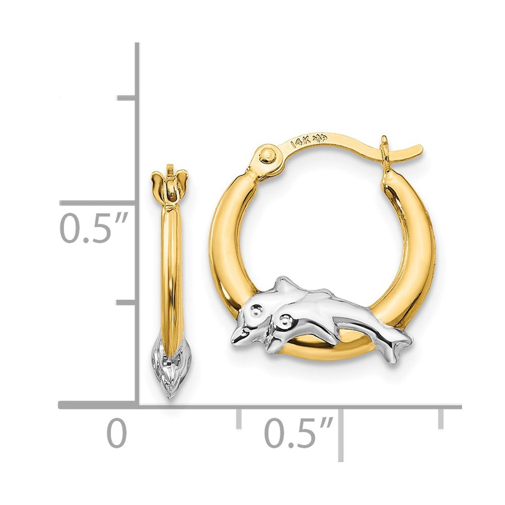 14K Yellow & Rhodium Madi K W/Rhodium Dolphin Hoop Earrings