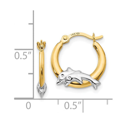 14K Yellow & Rhodium Madi K W/Rhodium Dolphin Hoop Earrings