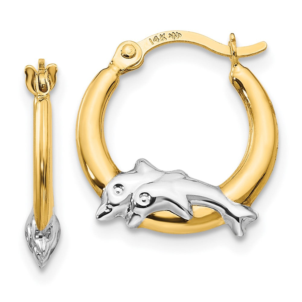 14K Yellow & Rhodium Madi K W/Rhodium Dolphin Hoop Earrings