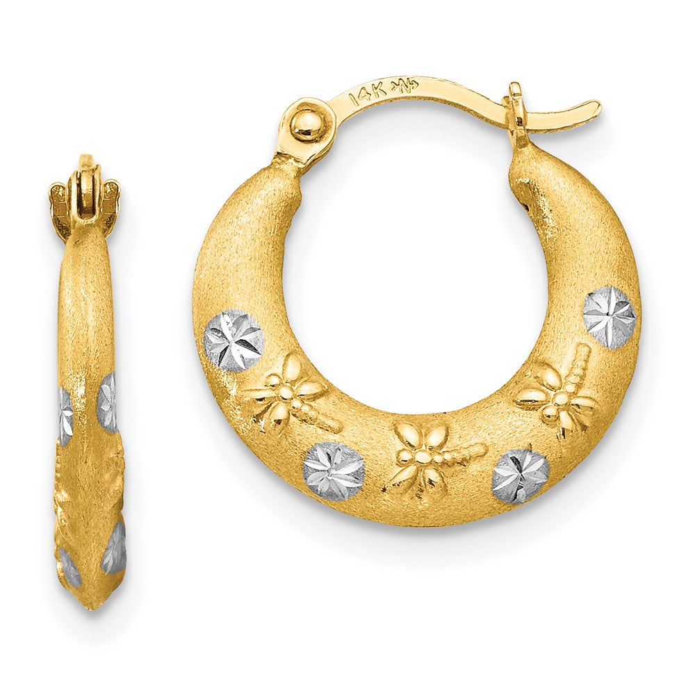 14K Yellow & Rhodium Madi K W/Rhodium Hoop Earrings