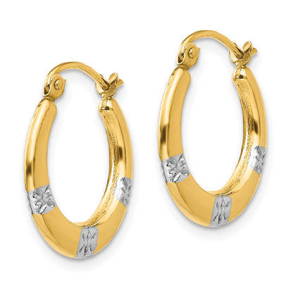 14K Yellow & Rhodium Madi K W/Rhodium Flowers Hollow Hoop Earrings