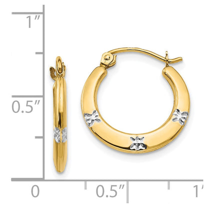 14K Yellow & Rhodium Madi K W/Rhodium Flowers Hollow Hoop Earrings
