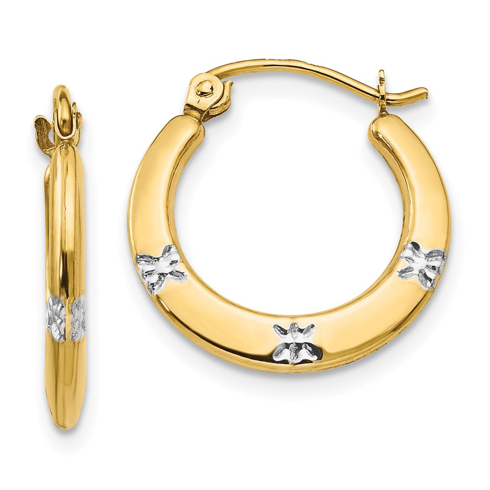 14K Yellow & Rhodium Madi K W/Rhodium Flowers Hollow Hoop Earrings