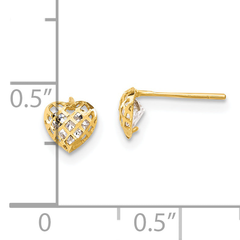 14K Yellow Gold Madi K Polished Cz Heart Post Earrings