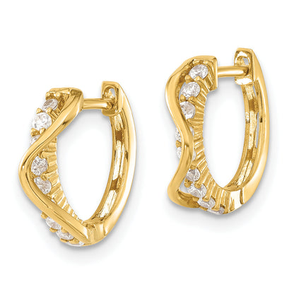 14K Yellow Gold 14Ky Madi K Childrens Polished Fancy Cz Hinged Round Hoop Earrings