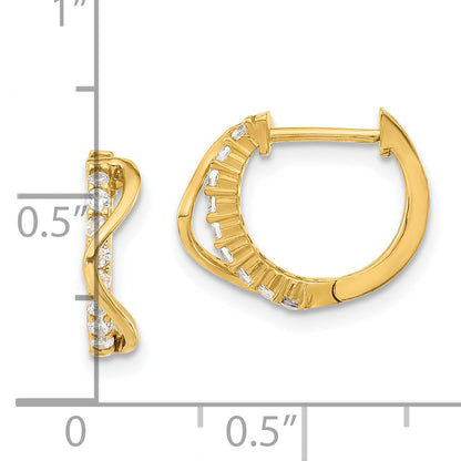 14K Yellow Gold 14Ky Madi K Childrens Polished Fancy Cz Hinged Round Hoop Earrings