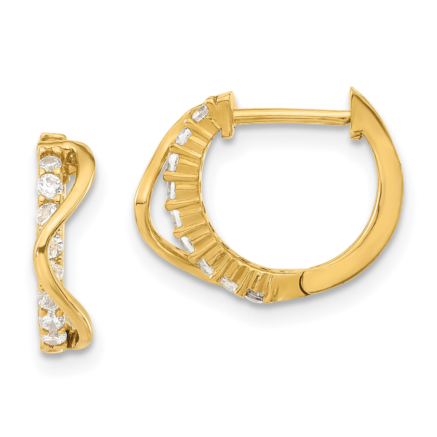 14K Yellow Gold 14Ky Madi K Childrens Polished Fancy Cz Hinged Round Hoop Earrings