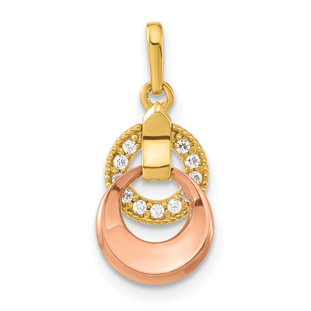 14K Yellow Gold Madi K & Rose Cz Circles Pendant