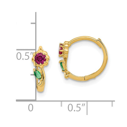 14K Yellow Gold Madi K Red & Green Cz Hinged Hoop Earrings