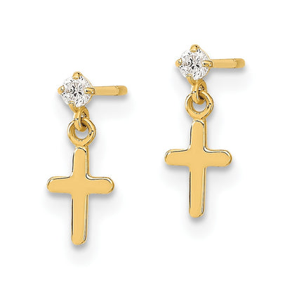 14K Yellow Gold Madi K Childrens Cz Cross Post Dangle Earrings