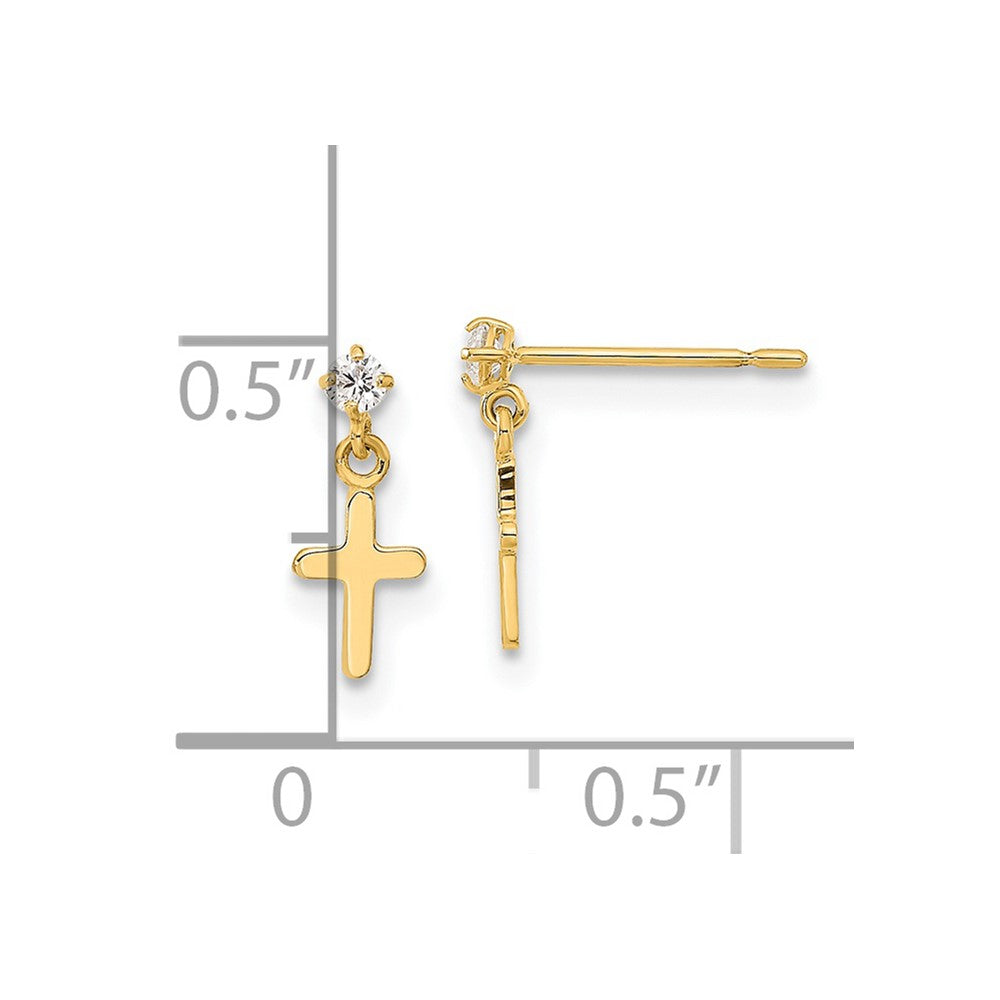 14K Yellow Gold Madi K Childrens Cz Cross Post Dangle Earrings