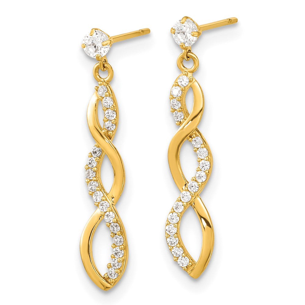 14K Yellow Gold Madi K Cz Twisted Dangle Post Earrings