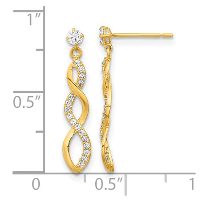 14K Yellow Gold Madi K Cz Twisted Dangle Post Earrings
