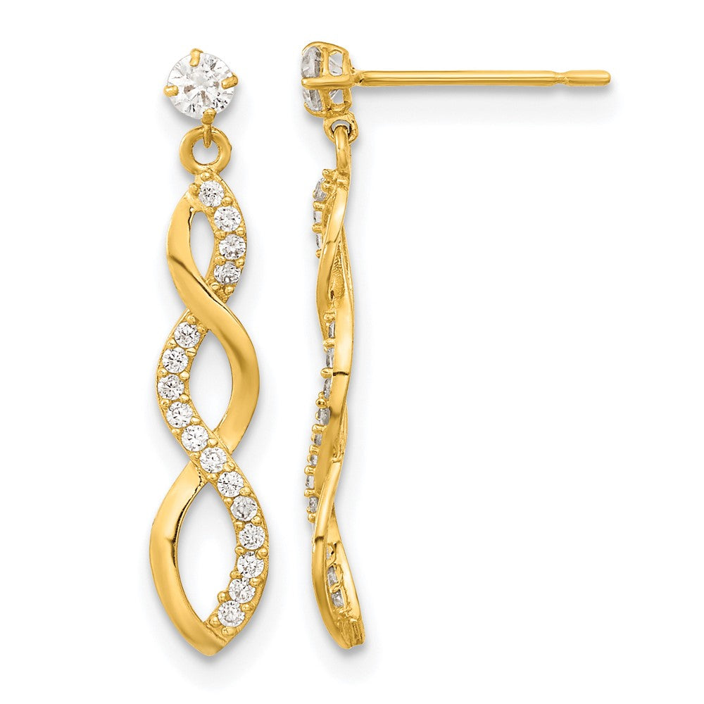 14K Yellow Gold Madi K Cz Twisted Dangle Post Earrings