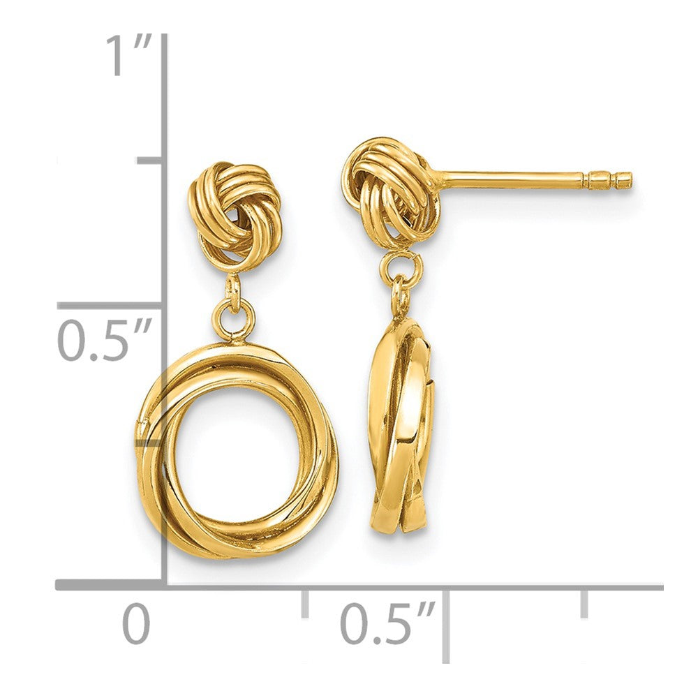 14K Yellow Gold Madi K Polished Love Knot With Small Fancy Dangle Post Earrings