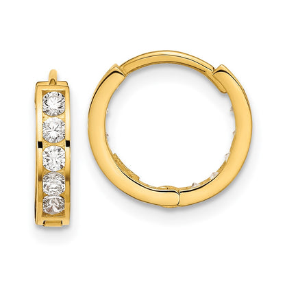 14K Yellow Gold Madi K Round/Square Cz Reversible Hinged Hoop Earrings