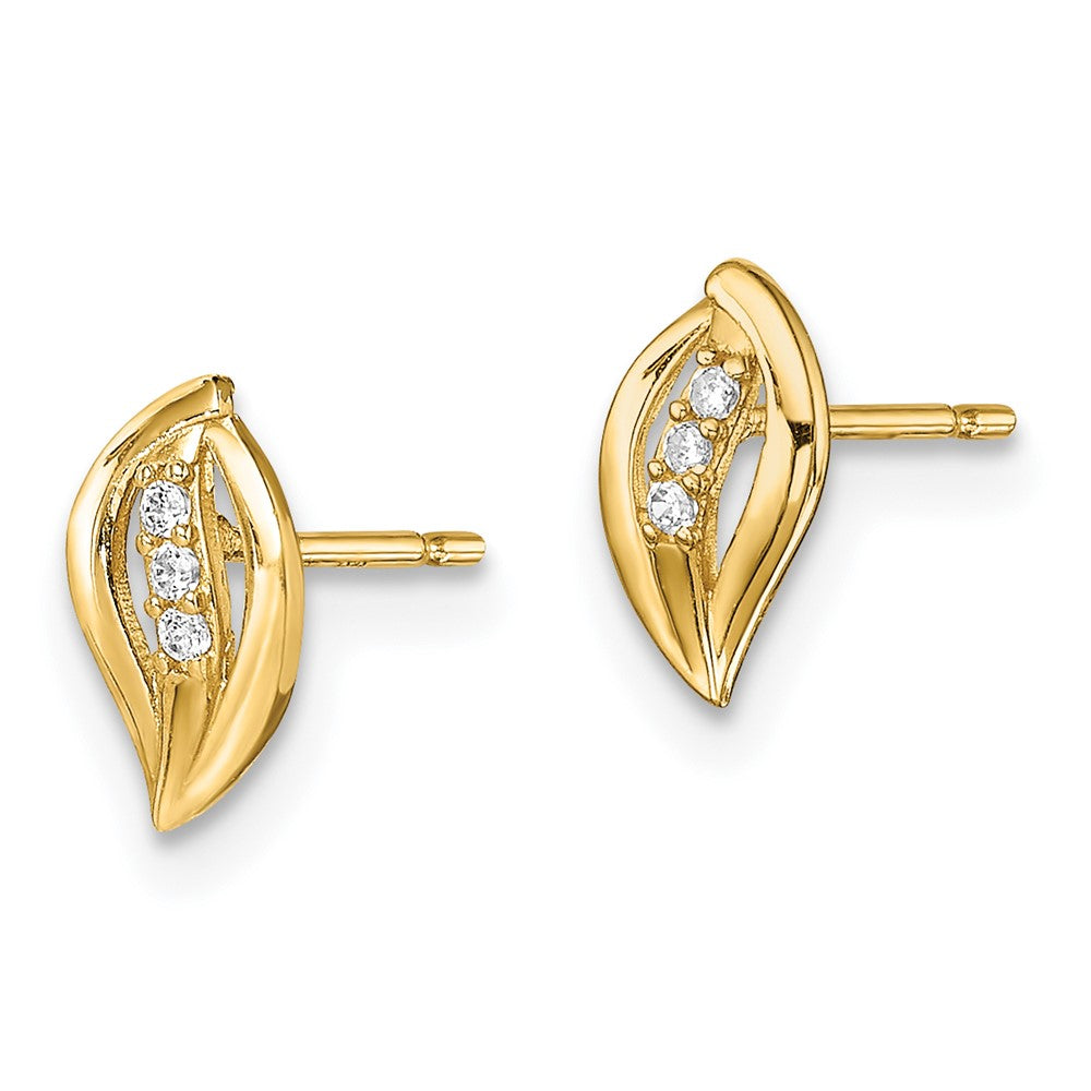 14K Yellow Gold Madi K Leaf Cz Stud Earrings