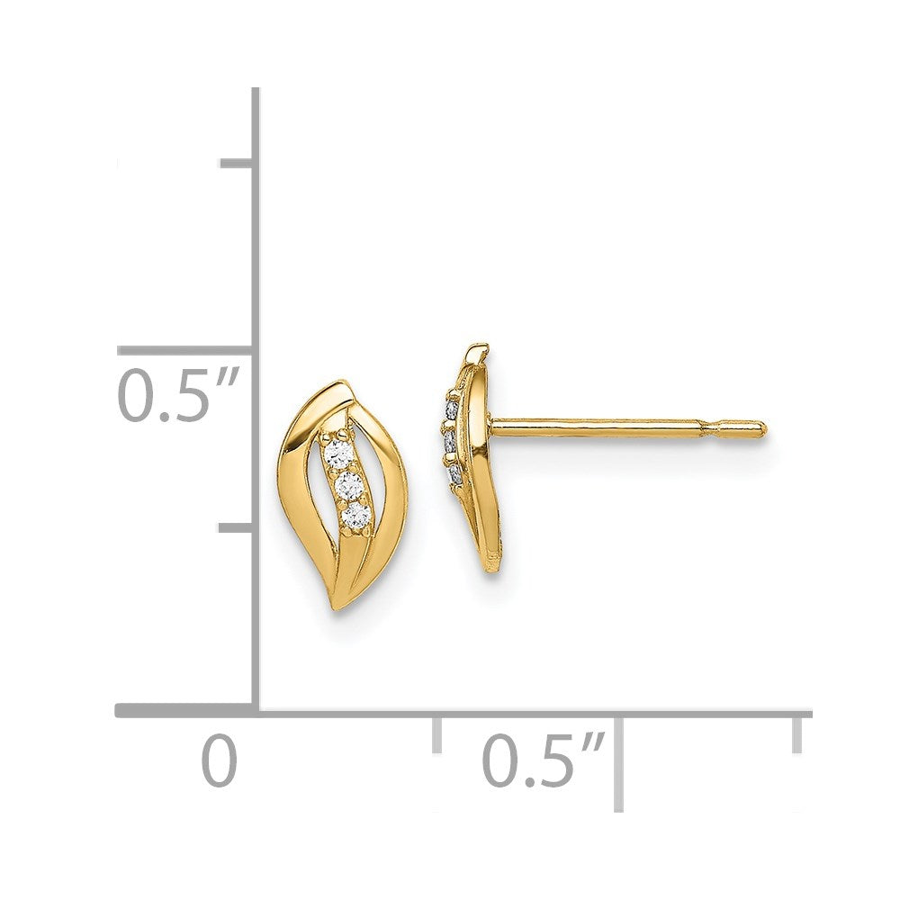 14K Yellow Gold Madi K Leaf Cz Stud Earrings