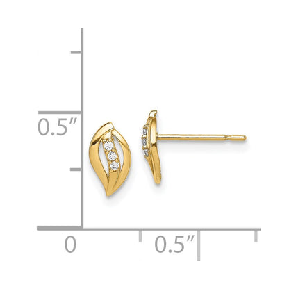 14K Yellow Gold Madi K Leaf Cz Stud Earrings