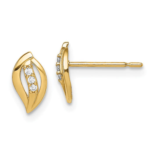 14K Yellow Gold Madi K Leaf Cz Stud Earrings