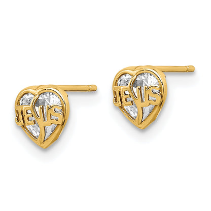 14K Yellow Gold Madi K Cz Jesus Heart Post Earrings