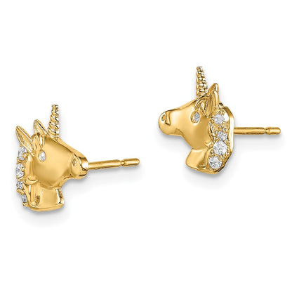 14K Yellow Gold Madi K Unicorn Cz Stud Earrings