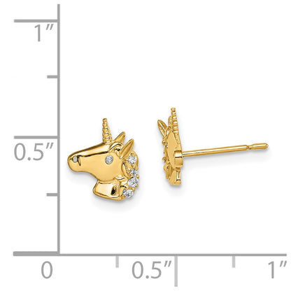 14K Yellow Gold Madi K Unicorn Cz Stud Earrings