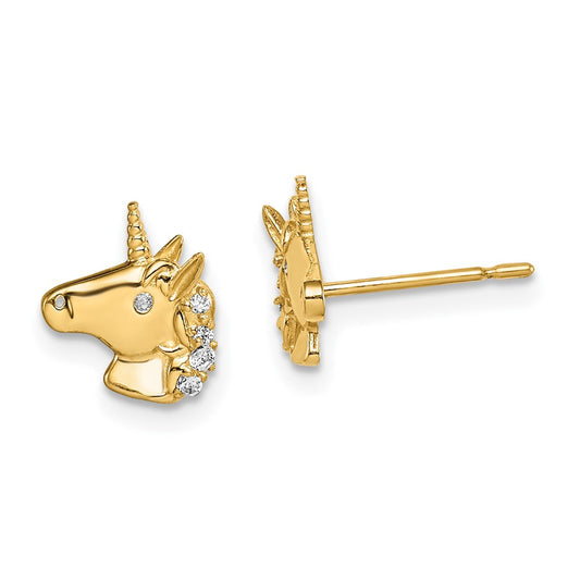 14K Yellow Gold Madi K Unicorn Cz Stud Earrings