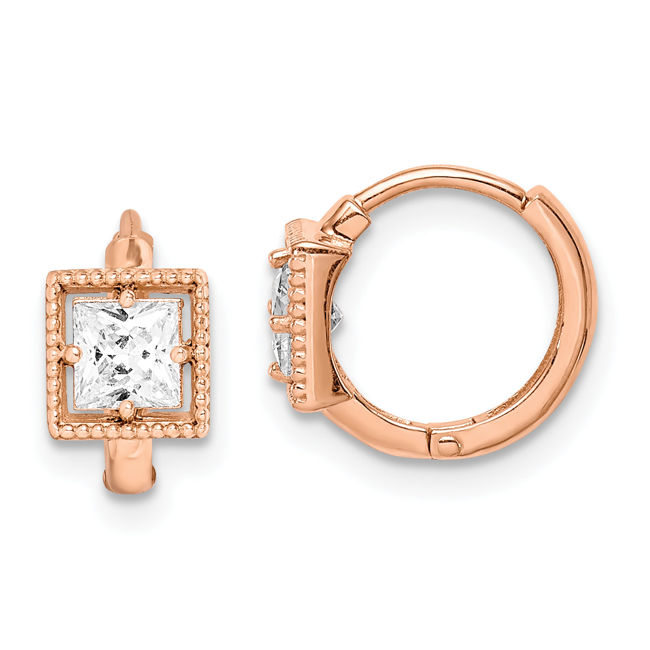 14K Rose Gold Madi K Square Cz Hoop Earrings
