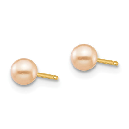 14K Yellow Gold Madi K 3-4mm Pink Round Freshwater Cultured Pearl Stud Post Earrings