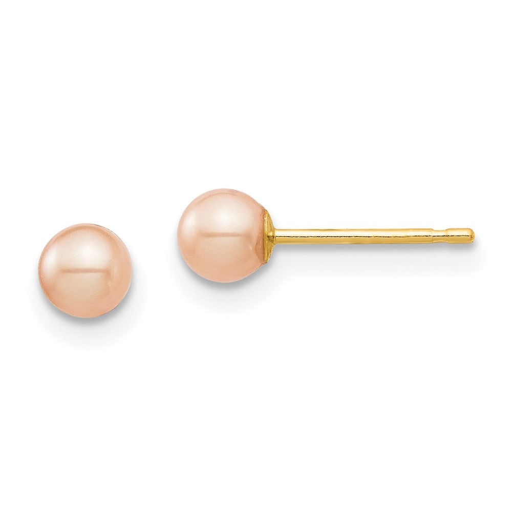 14K Yellow Gold Madi K 3-4mm Pink Round Freshwater Cultured Pearl Stud Post Earrings