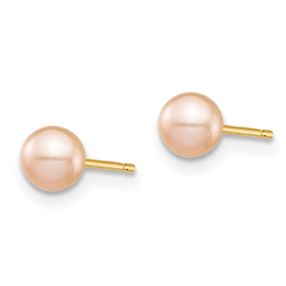 14K Yellow Gold Madi K 4-5mm Pink Round Freshwater Cultured Pearl Stud Post Earrings