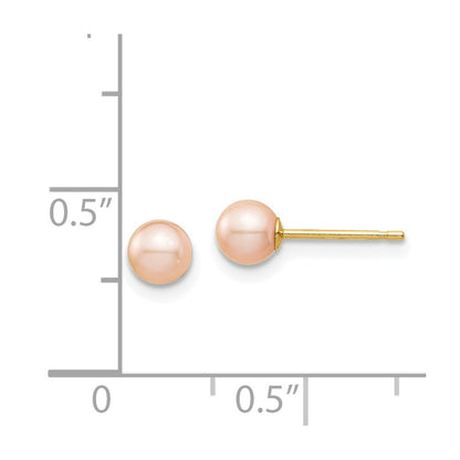 14K Yellow Gold Madi K 4-5mm Pink Round Freshwater Cultured Pearl Stud Post Earrings