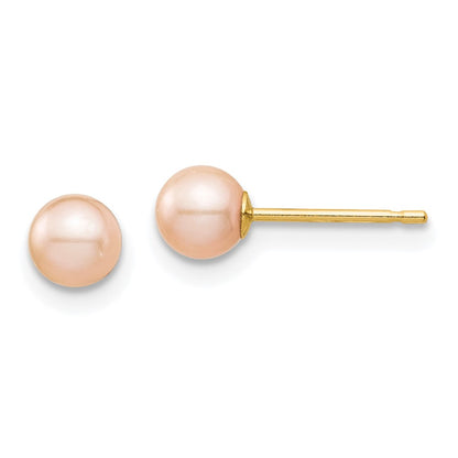 14K Yellow Gold Madi K 4-5mm Pink Round Freshwater Cultured Pearl Stud Post Earrings