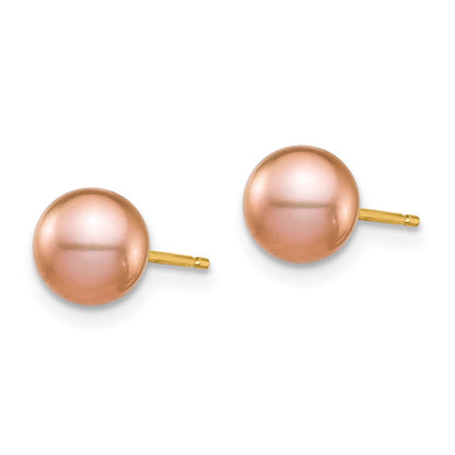 14K Yellow Gold Madi K 6-7mm Pink Round Freshwater Cultured Pearl Stud Post Earrings