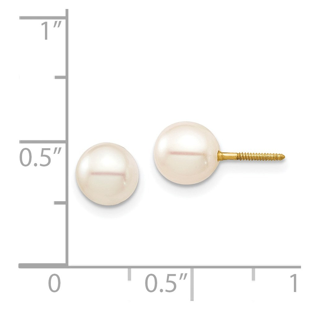 14K Yellow Gold Madi K 6-7 White Round Fw Cultured Pearl Stud Post Screwback Earrings