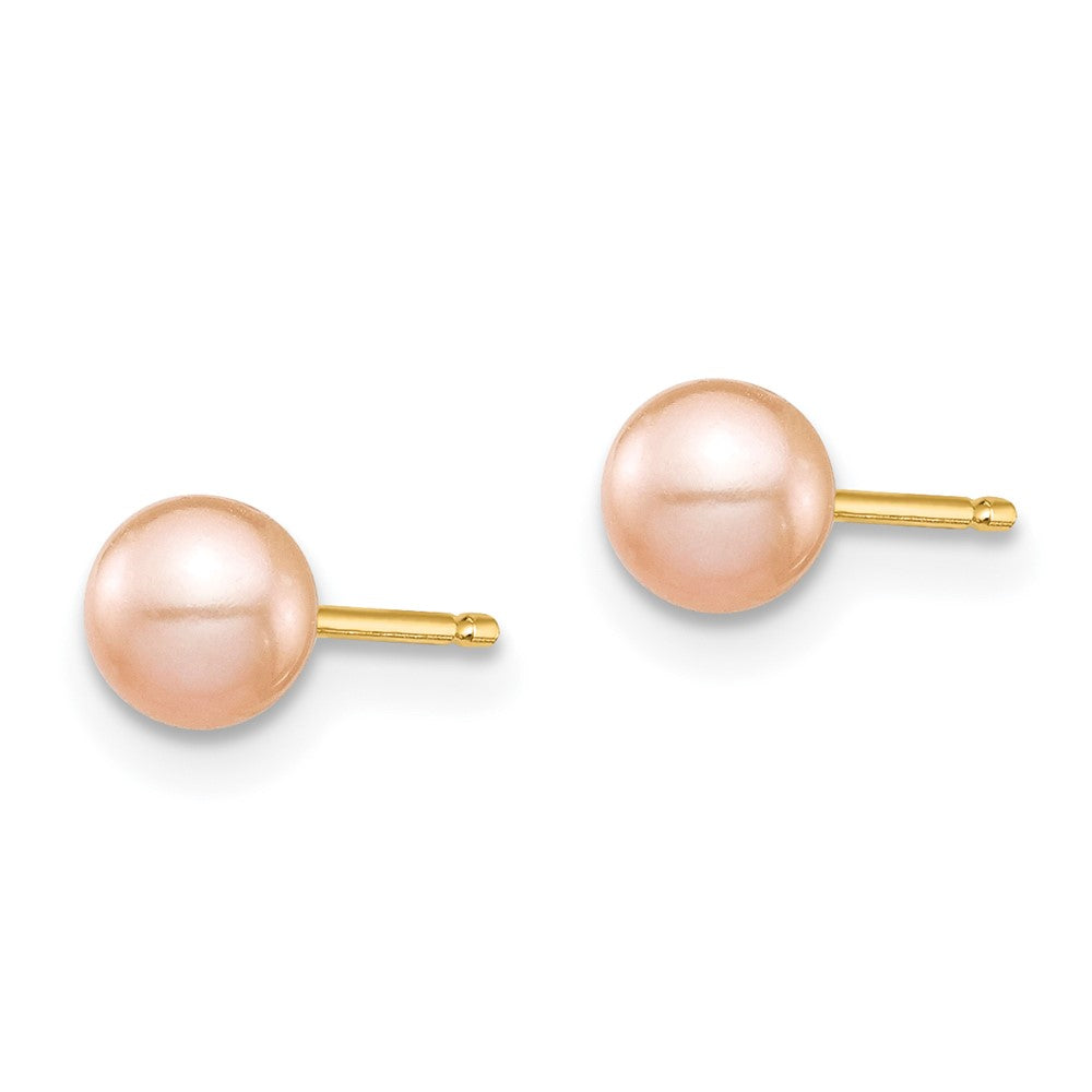 14K Yellow Gold Madi K 7-8mm Pink Button Freshwater Cultured Pearl Stud Post Earrings