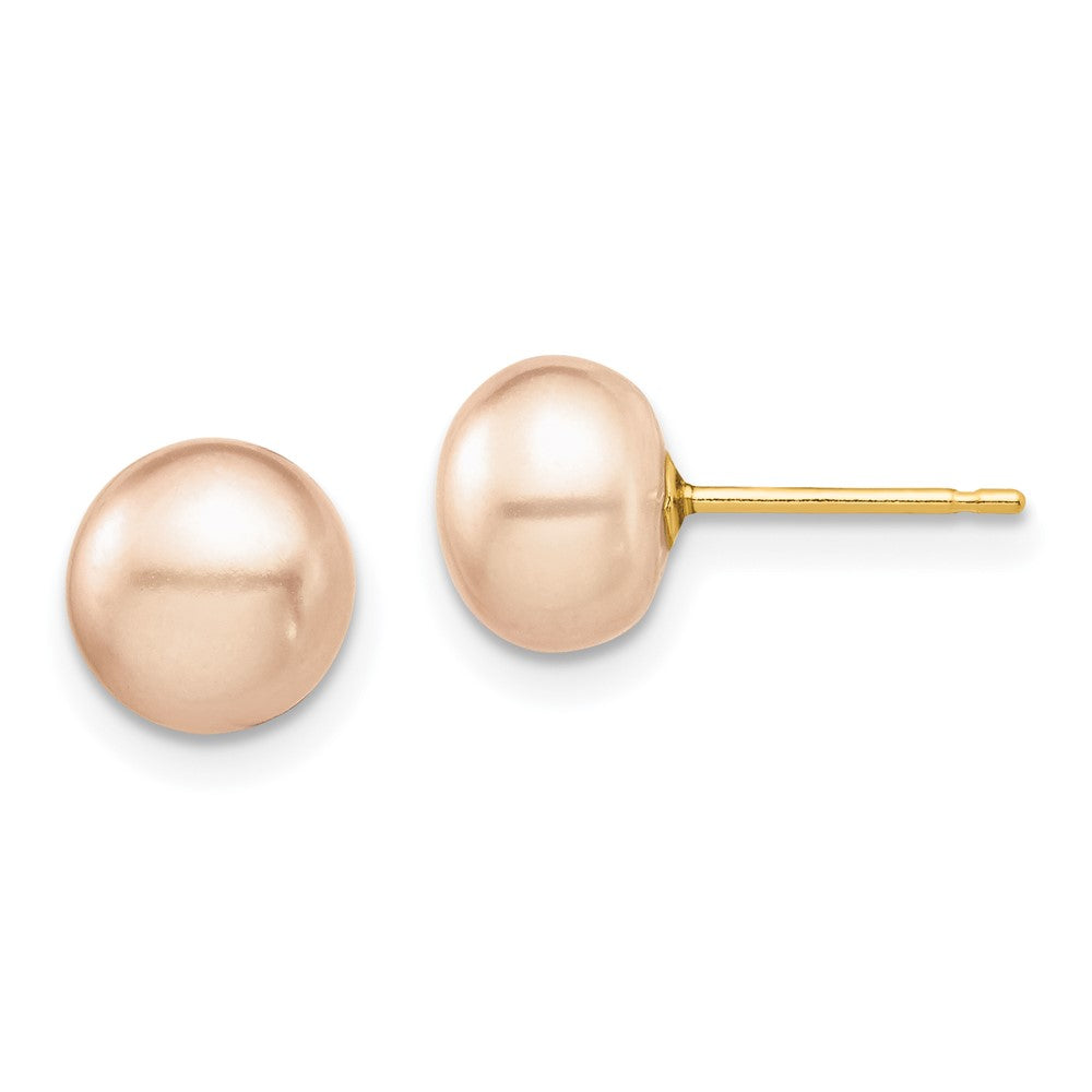 14K Yellow Gold Madi K 7-8mm Pink Button Freshwater Cultured Pearl Stud Post Earrings