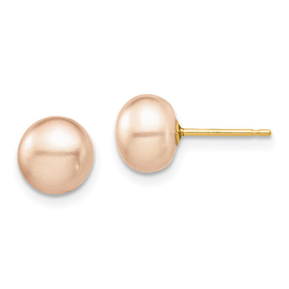 14K Yellow Gold Madi K 7-8mm Pink Button Freshwater Cultured Pearl Stud Post Earrings
