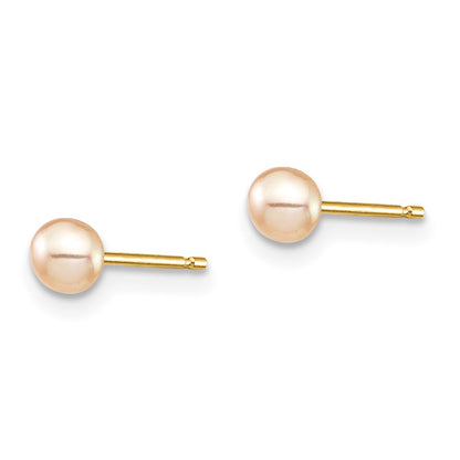 14K Yellow Gold Madi K 3-4mm Pink Button Freshwater Cultured Pearl Stud Post Earrings