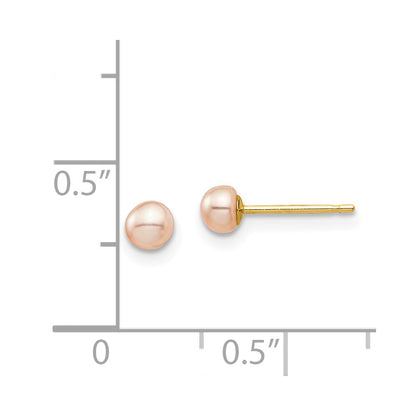 14K Yellow Gold Madi K 3-4mm Pink Button Freshwater Cultured Pearl Stud Post Earrings