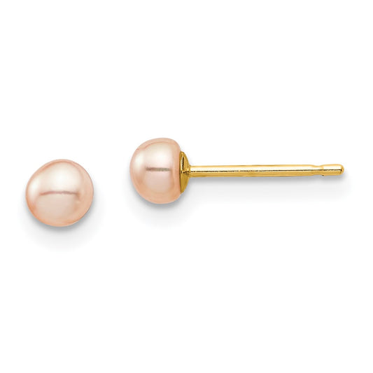 14K Yellow Gold Madi K 3-4mm Pink Button Freshwater Cultured Pearl Stud Post Earrings