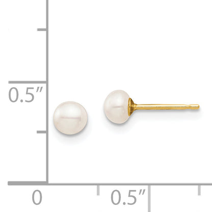 14K Yellow Gold Madi K 4-5mm White Button Freshwater Cultured Pearl Stud Post Earrings